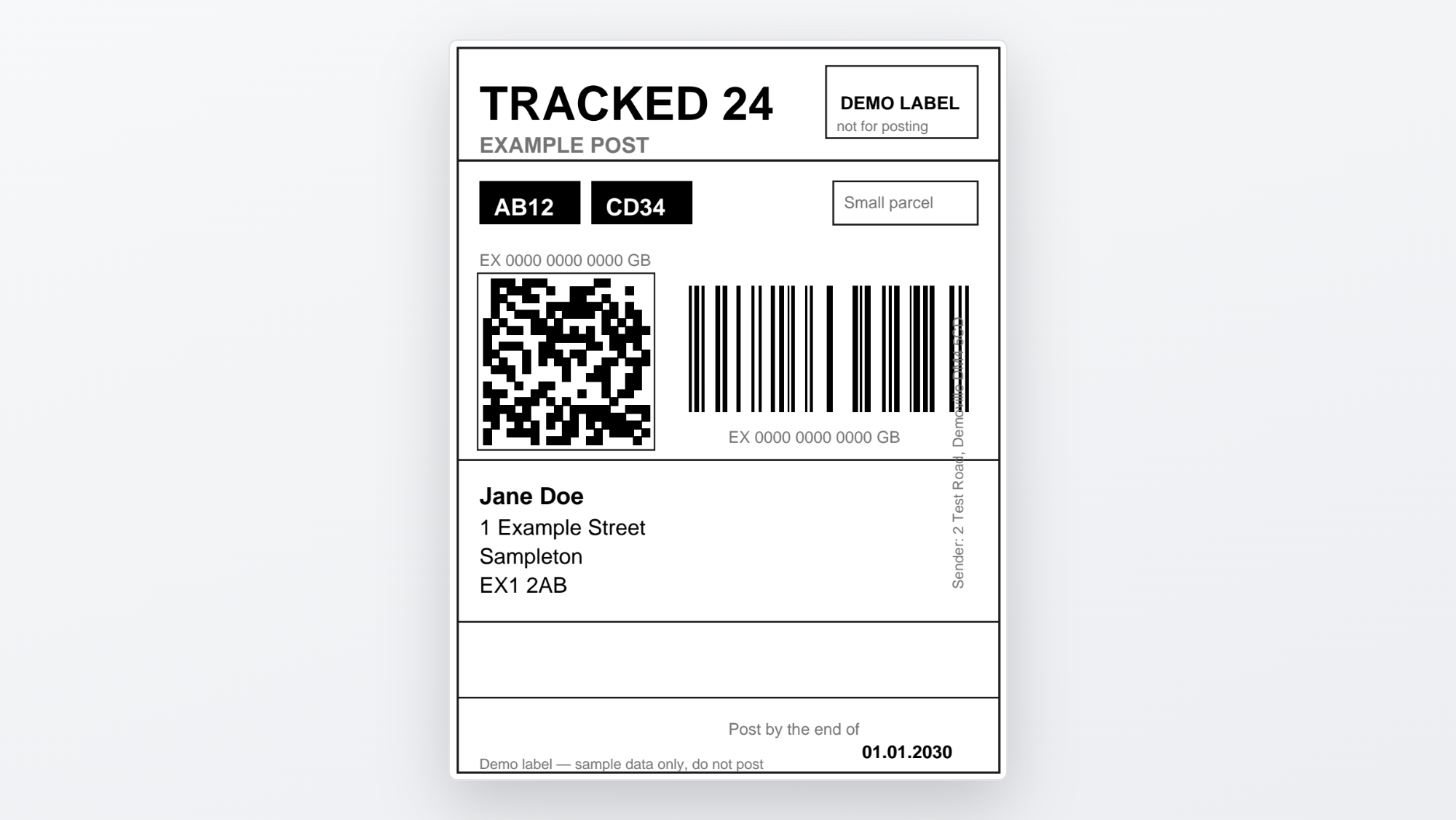 A single trimmed shipping label sized to one page, ready for a thermal label printer.